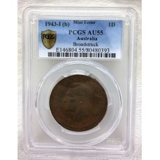 AUSTRALIA 1943I . ONE 1 PENNY . MINT ERROR . PCGS AU55